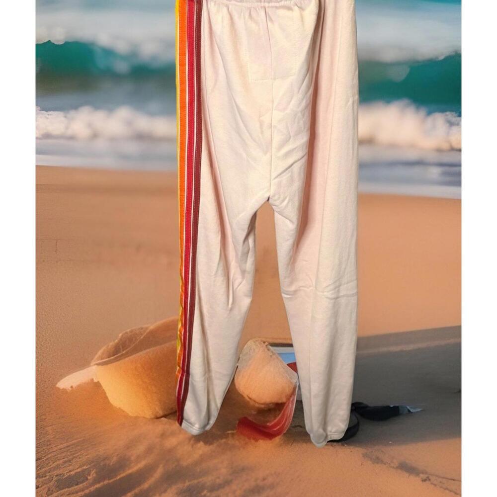 Aviator Nation Sweatpants Womens  5 Strip Light Pink Rainbow White Med NWT  $165